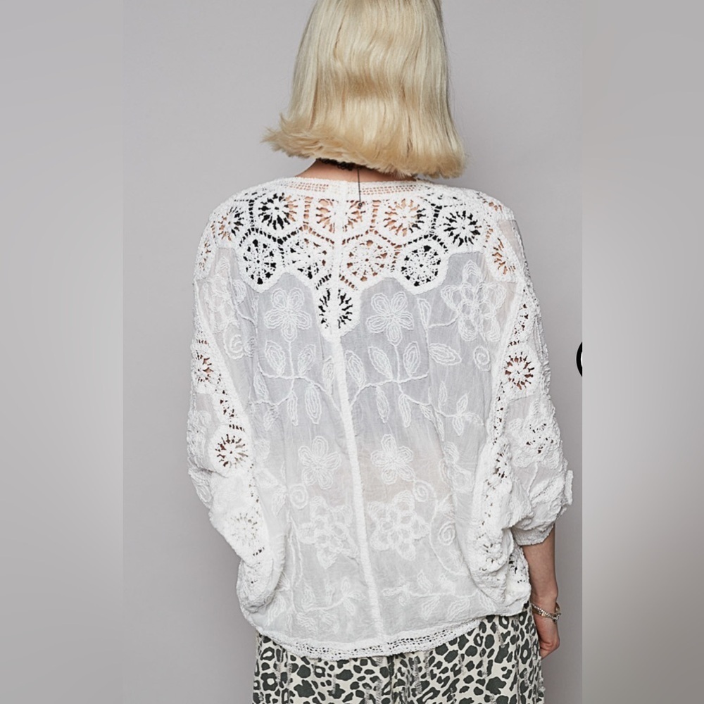 POL White Bolero Cardigan Cotton Embroidered Crochet Lace - Picture 2 of 3
